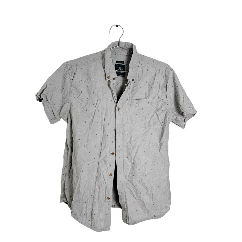 prAna West Coast Short Sleeve Shirt Mens Large Grey Slim Fit Organic Cotton
